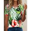 Summer V-neck 3D Flower Printed Top Fashionable Casual Elegant Short Sleeved Women's T-shirts