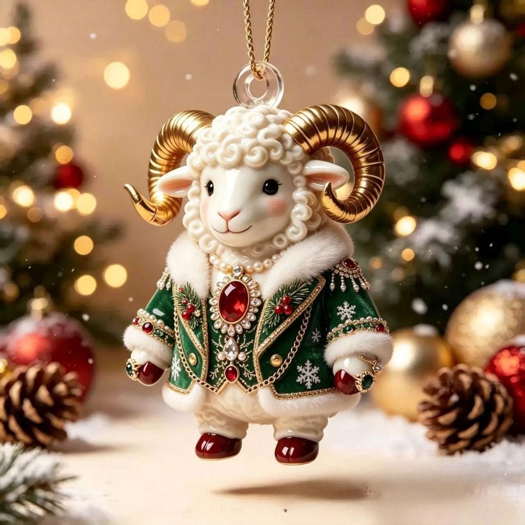 Acryl Chinesisches Sternzeichen Ziege Hängender Schmuck Rot Gold Glücksbringendes Design Ideales Neujahrsgeschenk für Freunde