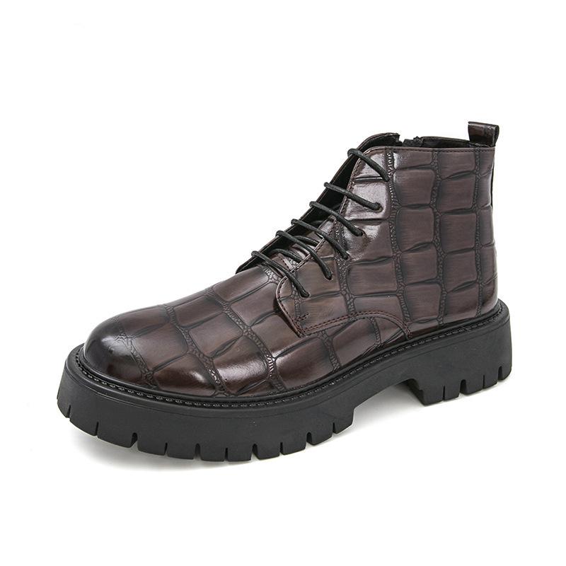 Men's Large Size High-Top Leather Shoes with Thick Soles, Height-Increasing, Autumn/Winter Fashion Trend Martin Boots