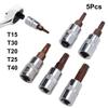 5-Piece Torx Screwdriver Bit Set - T15/T20/T25/T30/T40 1/4" Hex Shank for Socket Wrench & Hand Tool Adapter, Professional Grade