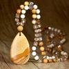 Bohemian Natural Stone Hand-Knotted Necklace with Picture Stone Water Drop Pendant for Women