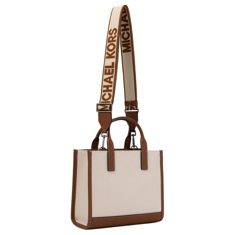 MICHAEL KORS COOPER Removable Adjustable Shoulder Strap Tote Bag Letter Printed Logo Cotton Shoulder Handbag Men's Beige and Brown