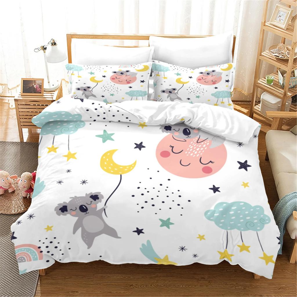Cartoon Koala Duvet Cover & Pillow Cover Bedding Set Single Double Twin Full Queen King Size Bed Set for Bedroom Decor Rainbow