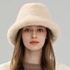Nuevo Sombrero de Pescador de Felpa para Mujer Invierno Cálido Pelo de Visón Sintético Sombrero de Copa Moda Versátil Sombrero Cubo Muestra Cara Pequeña
