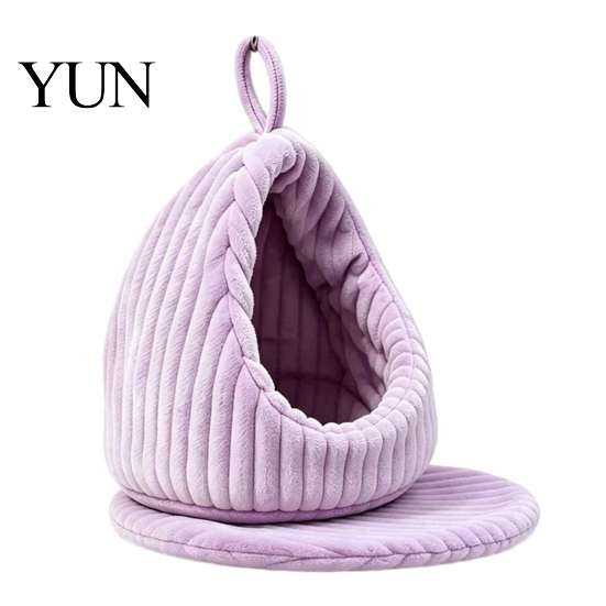 Birdcage Accessories Hanging Parrot Nest Bed, Winter Striped Plush Water Drop Shape Soft Bird Sleeping Hut Cozy Cave Bed with Removable Cushion, Cage