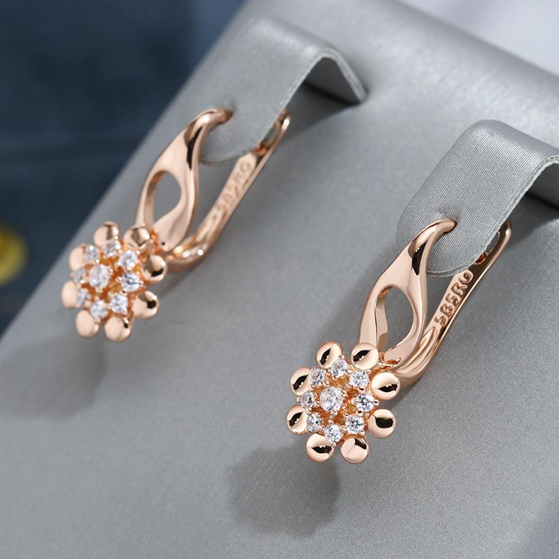 

Wbmqda Елегантні сережки-краплі з натуральним цирконом у формі квітки для жінок, колір 585 рожевого золота, щоденні прикраси для вечірок