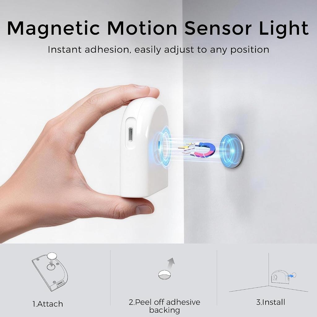 8 Pack Rechargeable Motion Sensor Stair Lights Indoor, Motion Activated Night Light Led Battery Powered Portable Automatic Wireless Stick On Lamp for