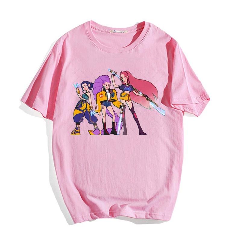 KPop Demon Hunters Women's T-shirt Korean Fashion Casual Round-neck Top Movie Cartoon Girl Boy Tshirt Kid Tees