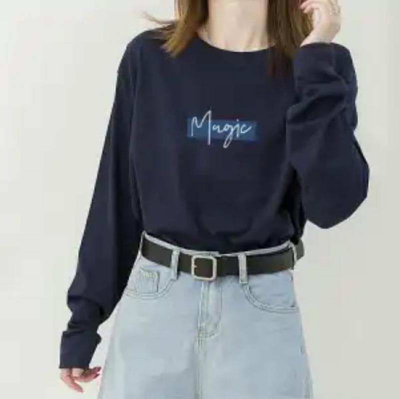 Höst Ny Långärmad T-shirt Dam Lös Bokstavstryckt Rund Hals Underskjorta