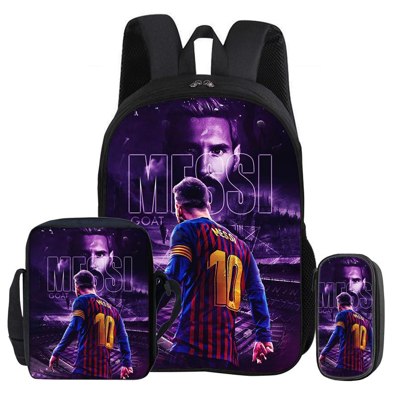 Kids 3Pcs Set Backpack Football Star Rucksack Best Gift Student School Shoulder Bag Pencil Bags M-Messis Bookbag
