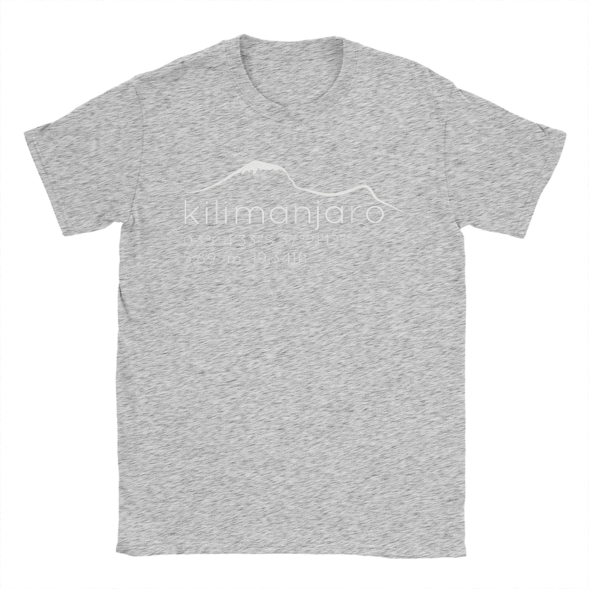Lucky starfish Top Casual Kilimanjaro met Lat Long Hoogte T-shirt Heren Ronde Hals Katoenen T-shirts Grafisch Berg Korte Mouw Tee Print Kleding S