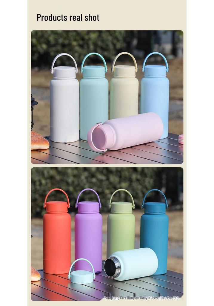 1L Large Capacity Wide Mouth Rubber Paint Thermos Cup - Easy To Clean, American Style, Fashionable Student Water Bottle