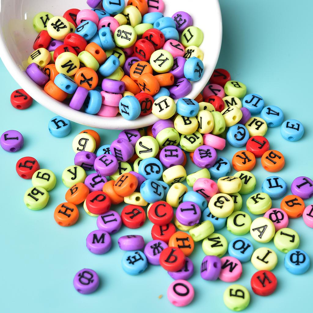 4 * 7Mm Acrylic Luminous Russian Letter Beads Bracelet Necklace Beaded Loose Beads Diy Jewelry Accessories