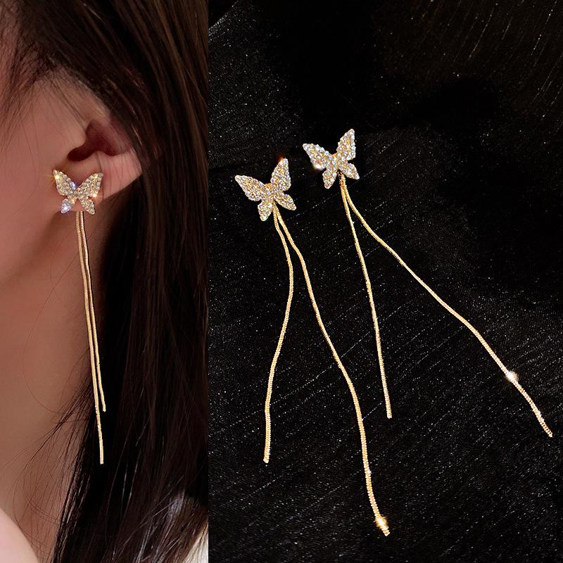 New Gold Color Long Pearl Tassel Dangle Earrings For Women Wedding Drop Earring Fashion Jewelry Gifts