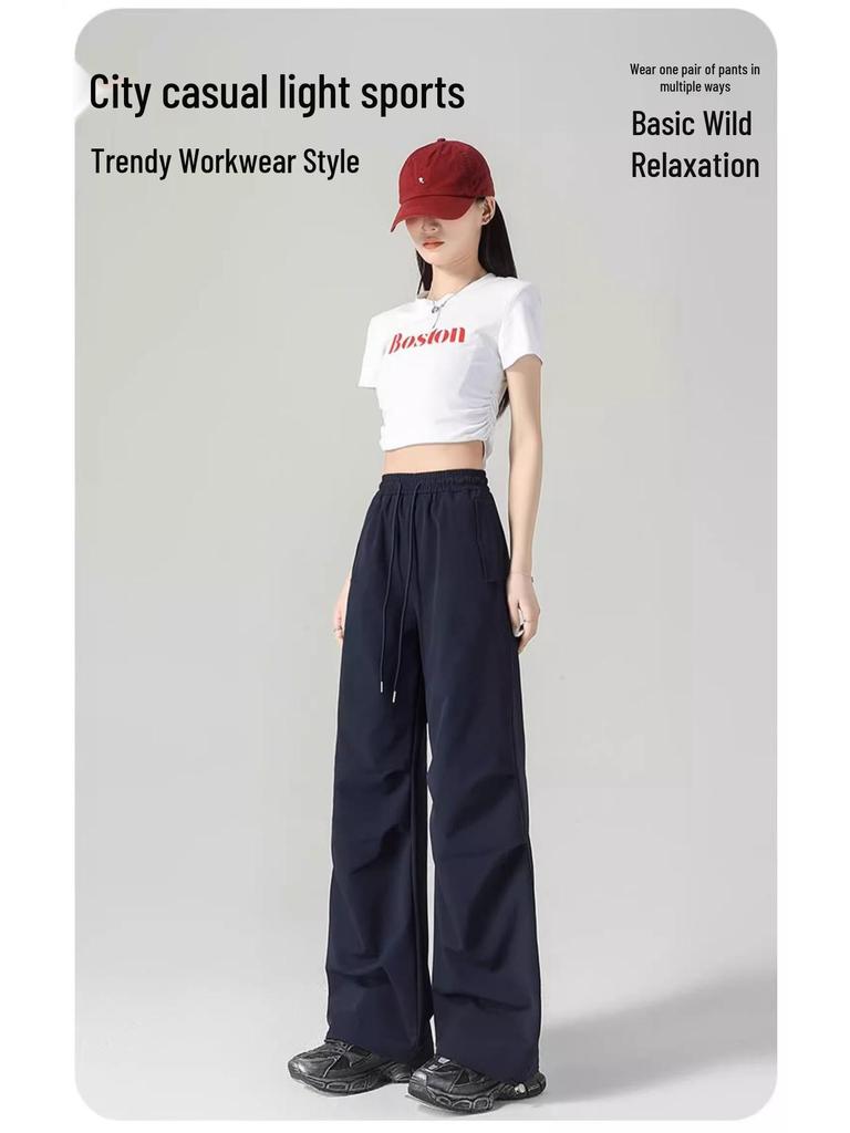 Damen 2025 Sommer Marineblau Weitbeinige Fallschirm-Cargohose