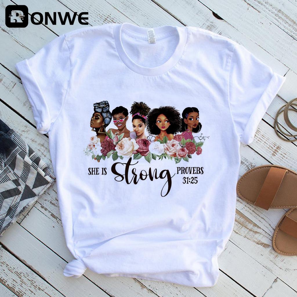 Women Black Queen White Print T Shirt Girl Harajuku 90S Clothes Female Summer Tops Tee Drop