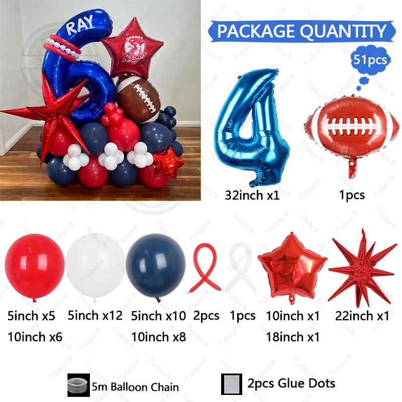 51Pcs Rugby Balloons 32inch Blue 1-9 Number Rugby Foil Balloon five-pointed star Globos Baby Shower Boy Birthday Party Decors