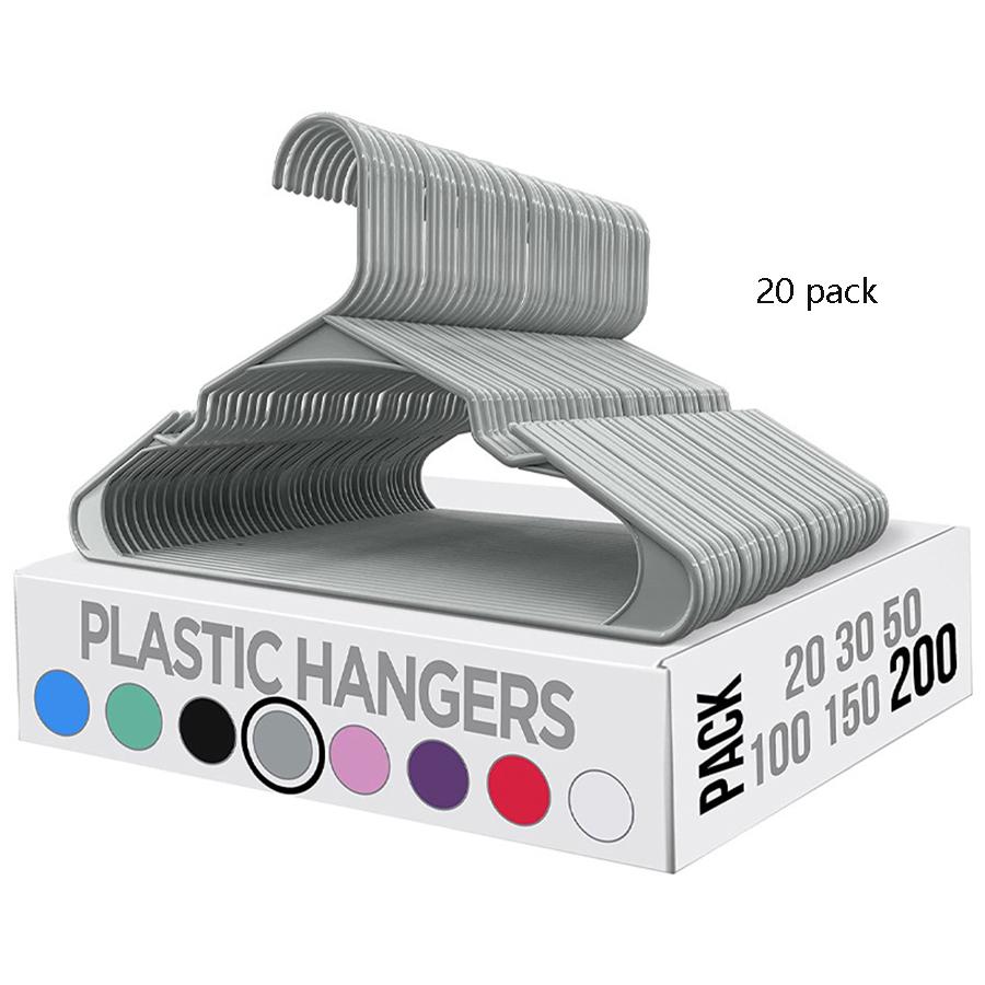 

20-piece plastic hangers for closet coats and shirts, space-saving, standard everyday use, room essentials and basics сірий колір