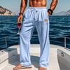 Cross-Border Men's Cotton Linen Drawstring Beach Pants.