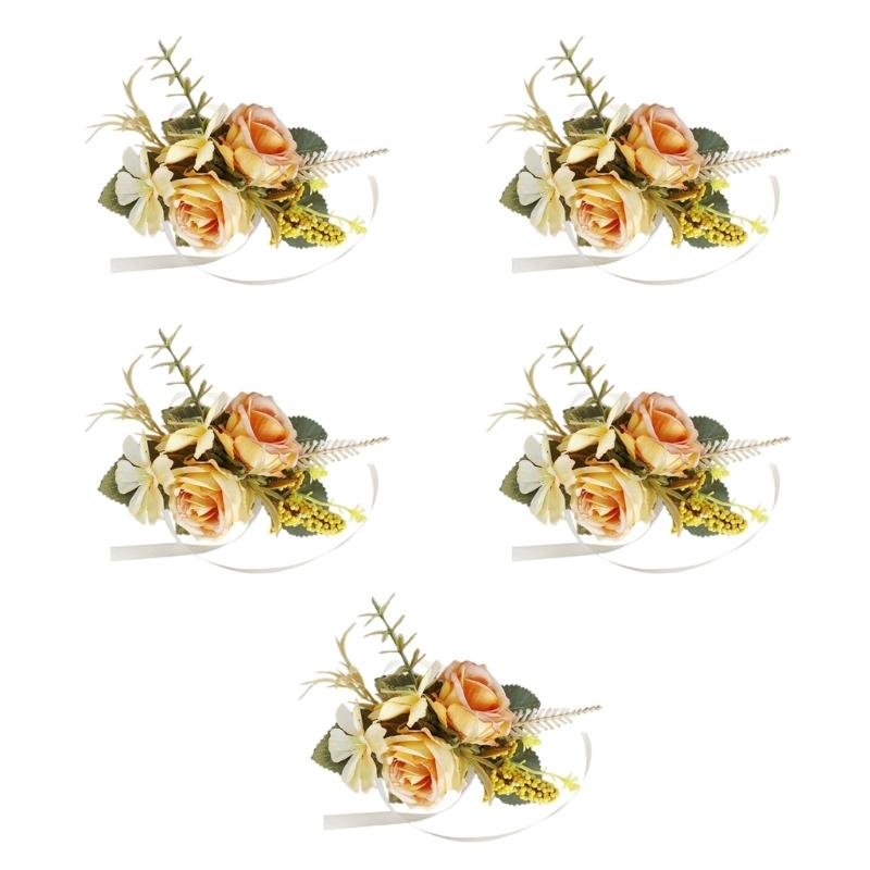 5Pcs Wedding Corsages Boutonniere Prom Boutonniere for Wedding Ceremony Anniversary, Rose Corsages for Bride and Groom,