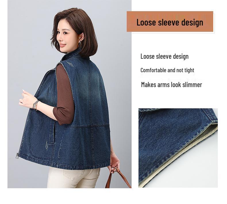2024 Women's Lightweight Denim Vest: Spring & Autumn Sleeveless Jacket, Age-Reducing Style for Moms