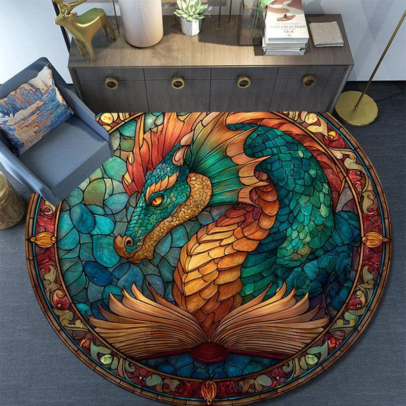 Dragon Round Area Rug,Carpet Rug for Living Room Bedroom Sofa Playroom Decor,Non-slip Floor Mat
