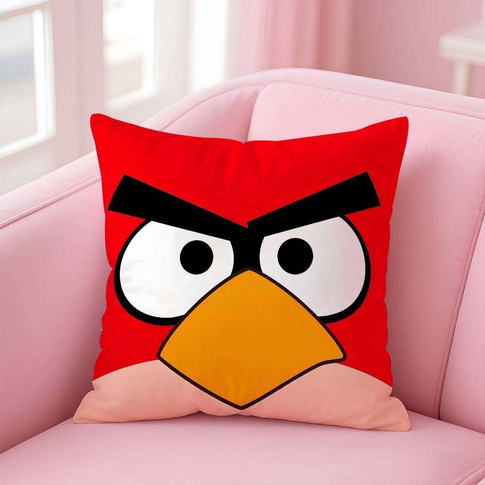 Animation A-A-Angry Birds Cartoon Pillow Case Anti-Dustmite Pillowcase Invisible Zipper Silky Short Plush Sofa Cushion Cover
