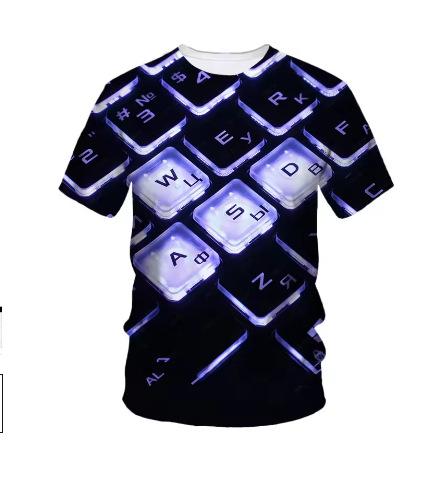 Creative Computer Keyboard 3D Printing T-Shirt Summer Men's Round Neck T-Shirt Trend Short Sleeve Casual Street Loose
