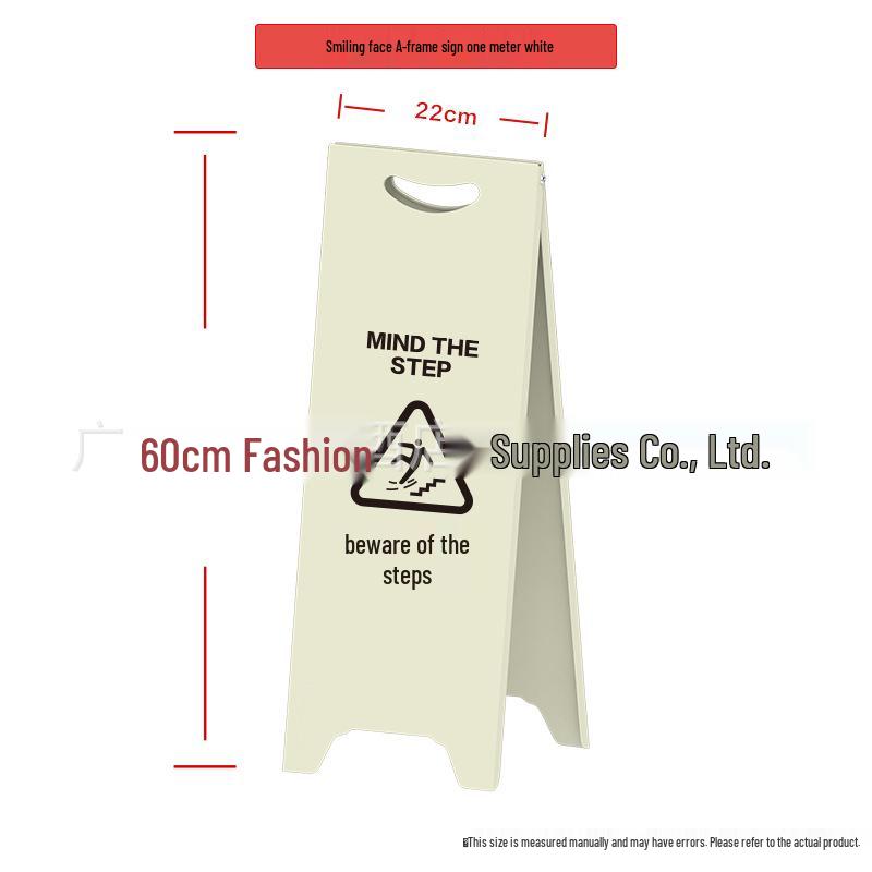 A-frame sign: Caution, Slippery Floor. Y-shaped sign: No Parking, Dedicated Parking. Ad Board.