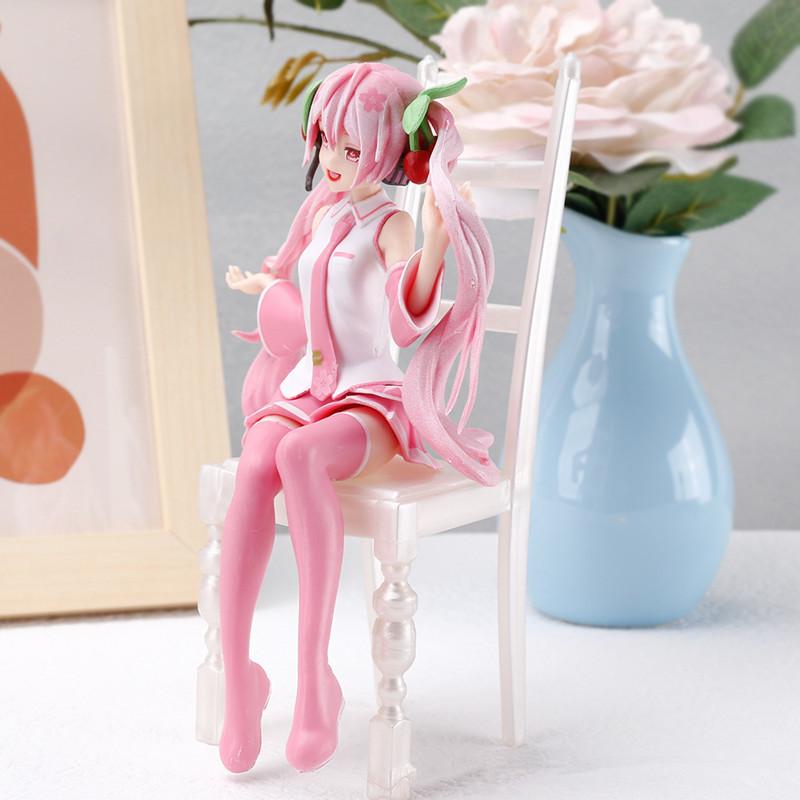 Japanese Anime Hatsune Miku Figure Sexy Character Ornaments  white pink chair Kawaii Car Decoration Collectible Model  gift