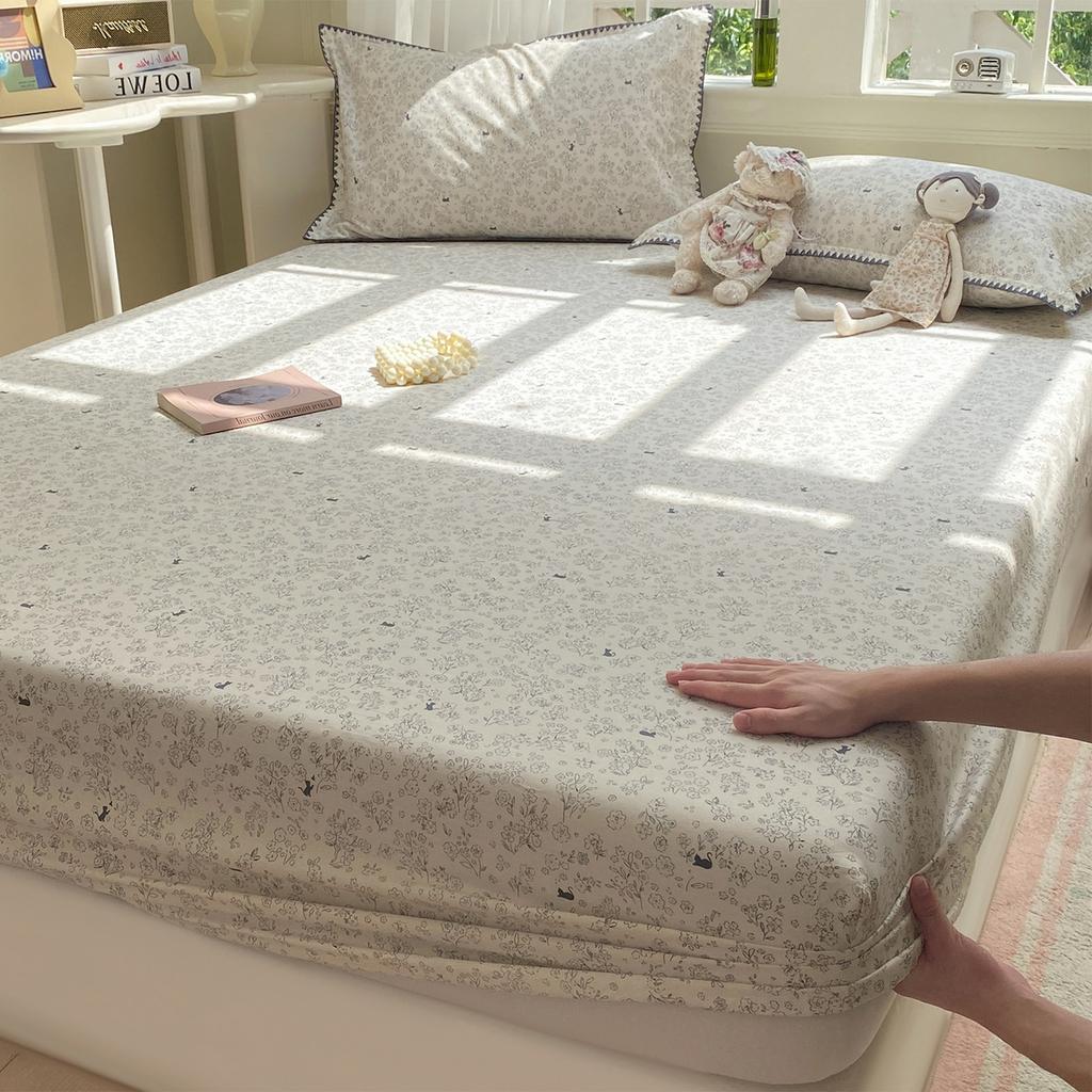 Baumwoll-Spannbettlaken mit Gummibändern Rutschfest Verstellbarer Matratzenschoner Pflanzen Blumen Gedruckt für Doppel- King- Queen-Bett