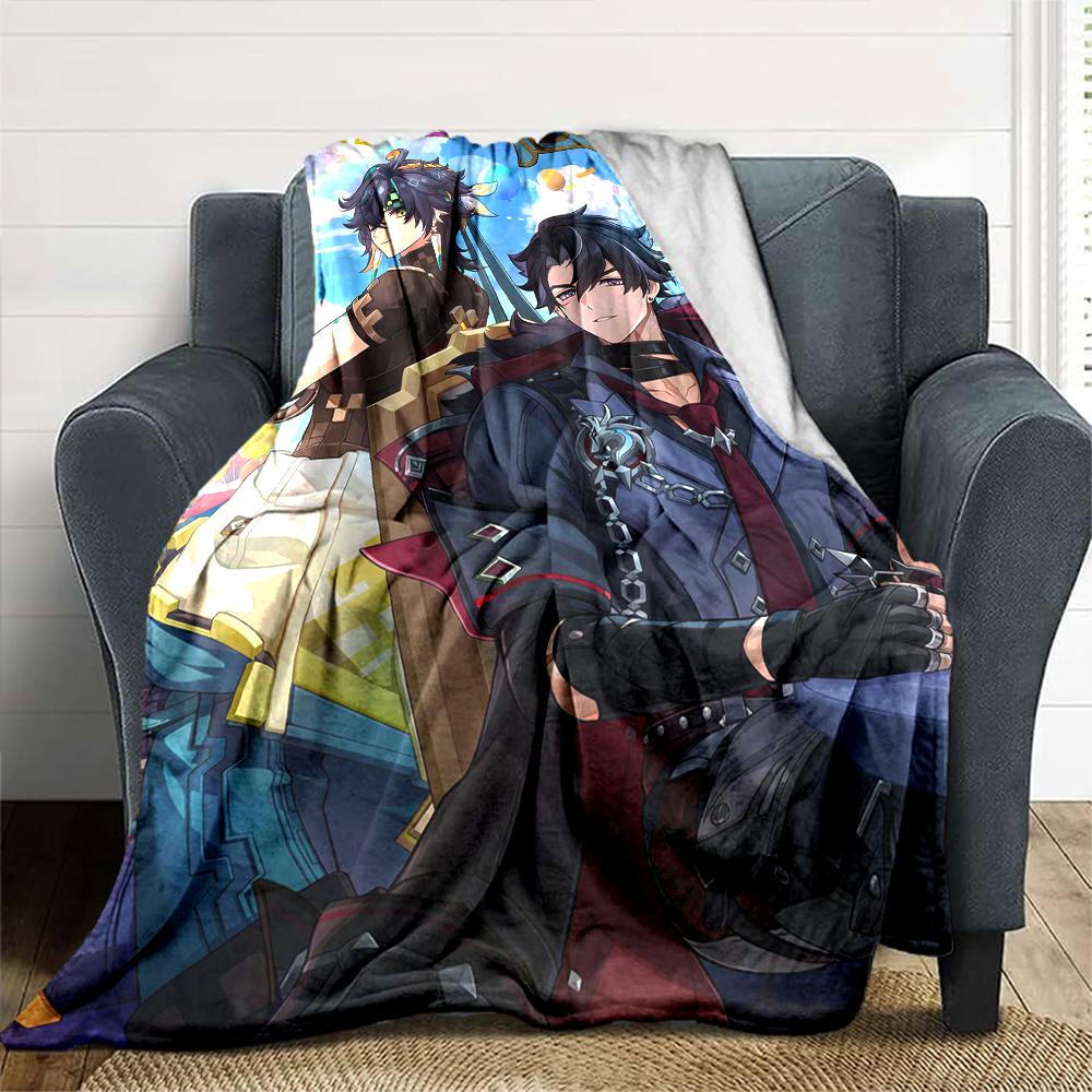 1Pc Genshin Impact Blanket Soft Comfortable Polyester Blanket Four Seasons All Season Blanket Bedroom Office Outdoor Use Anime Style Throw Christmas G