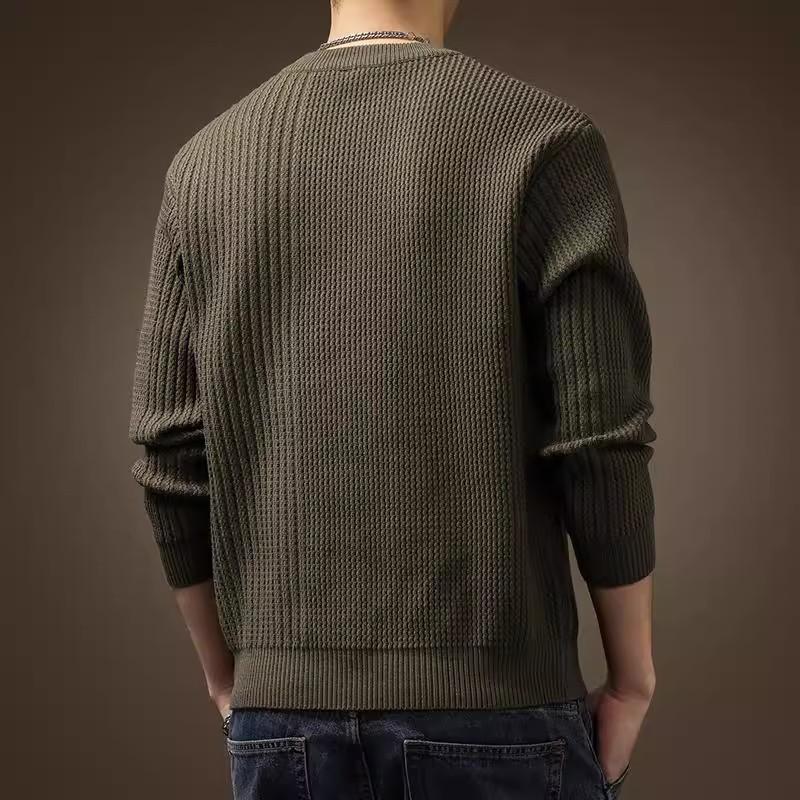 Men's warm fashionable big size heavy sweater soft high quality fabric round neck sweater loose casual sports long-sleeved knit shirt