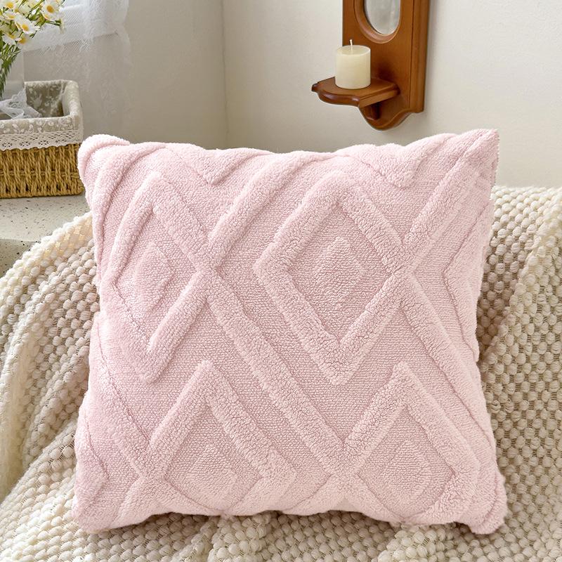 1PC Pillowcase Soft Single-Sided Pattern Plush Plump Material Elegant Geometric Diamond Jacquard Pattern Minimalist Style 45x45cm