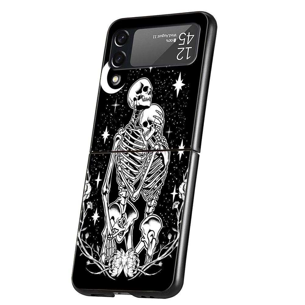 Love Skeleton Skull Hard PC Phone Case For Samsung Galaxy Z Flip 6 5 4 Black Cover For Galaxy Z Flip 3 Foldable Shockproof Capas