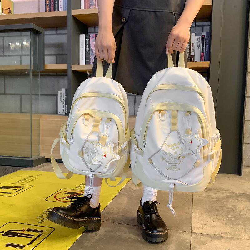 2025 Stylish Color Block Backpack for Junior High Girls - Large Capacity, Korean Academy Style