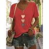 V-neck Short Sleeved T-Shirts Simple Heart Printed Shirt for Women In Summer Loose Slimming Versatile Top