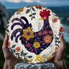 Vintage Colorful Rooster Aluminum Wall Art Floral Waterproof Decor