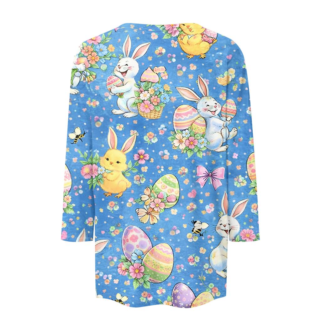 Modisches lässiges Damen-Pullover-Oberteil mit Dreiviertelärm und Osterdruck, Rundhalsausschnitt
