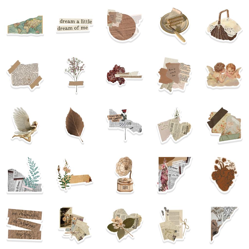 52 New Retro DIY Collage Graffiti Stickers Decorate Suitcase Pen Guitar Notebook Waterproof Hot Stamp