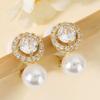 Fashion Elegant Zircon Clip On Earrings Exquisite Luxury Simulated Pearl Ear Clips Non Pierced for Women Bridal Party Jewelry