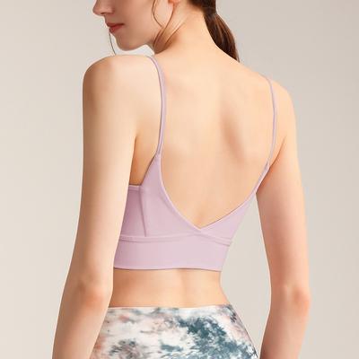 Women Spring Summer Solid Spaghetti Strap Push Up Backless Sports Bra Fitness Yoga Cross Back Camisole