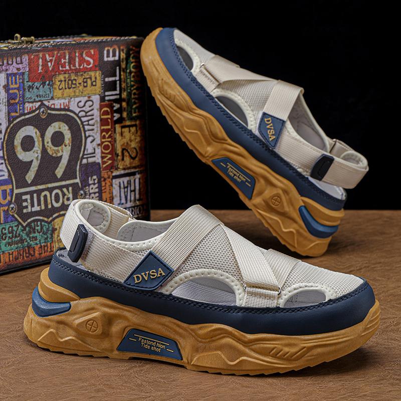 Fashion Sandals Men's Summer Outdoor Thick Soled Anti Slip Hollow Shoes Men's Water Wading Breathable Mesh Comfortable Beach Shoes