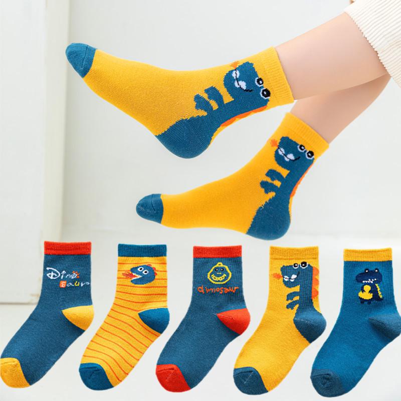 Children's Cartoon Mid-Calf Socks - 5 Pairs for Boys and Girls (Spring, Autumn, Winter)