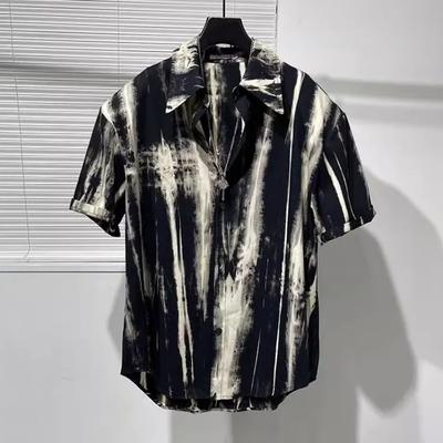 Camisa de Manga Corta con Estampado Tie Dye y Cuello Solapa para Hombre