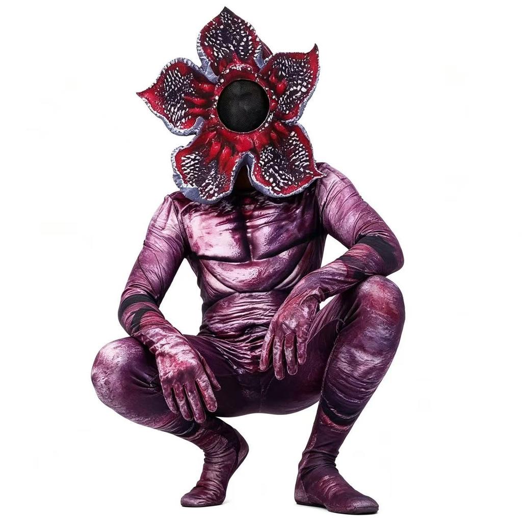Demogorgonn Cannibal Flower Cosplay Costume Zentai Bodysuit with Petal Mask Men Women Halloween Horror Jumpsuit Party Outfit