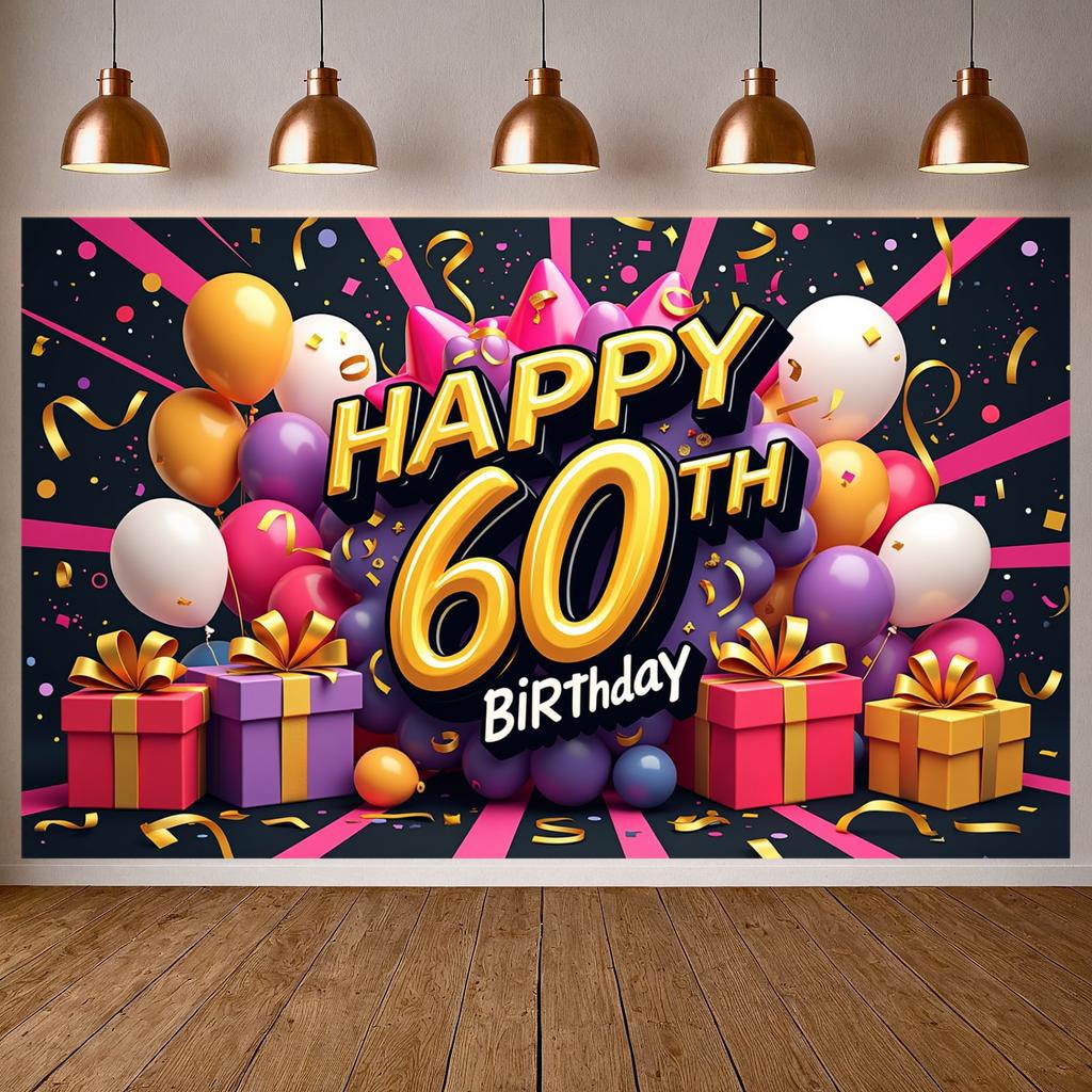 Birthday Party Backdrop Typography 60th Birthday Background Birthday Event Background Golden Text For Family Party