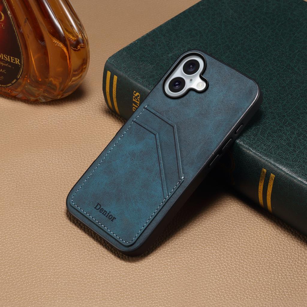 DENIOR For iPhone 17 Case Dual Card Slots PU Leather + TPU + PC Phone Cover