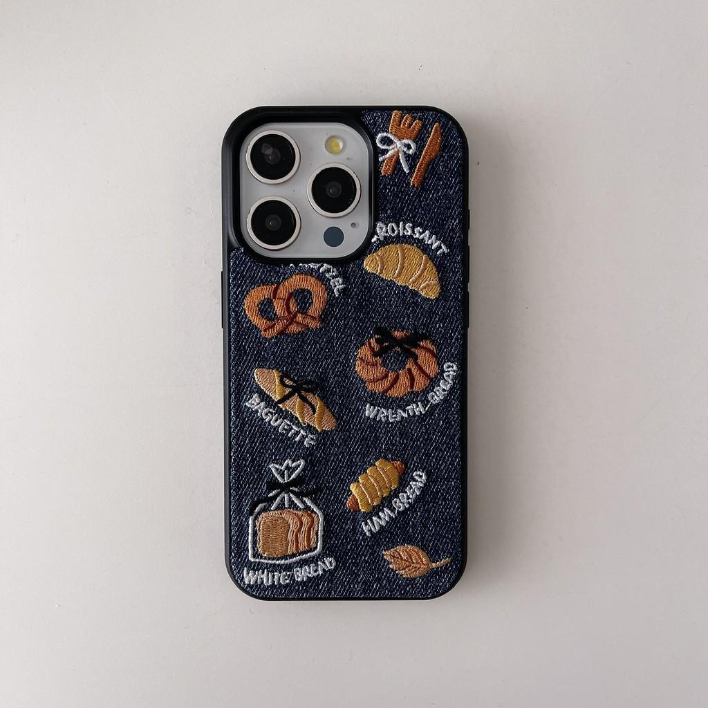 

ins embroidered denim saltwater bread toast Apple mobile phone case suitable for iPhone 17 Air 16 15 14 13 pro max iPhone 17