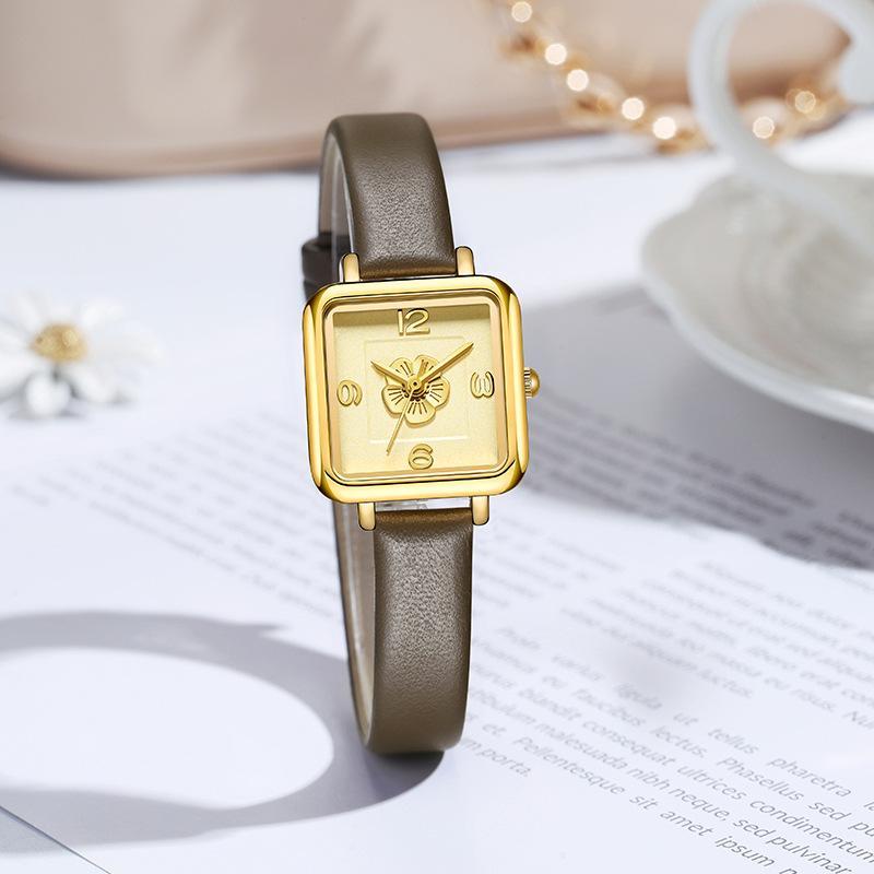 Light Luxury Camellia Women'S Watch High Value Small Sugar Cube Student Watch Niche High-End Black Gold Quartz Watch
